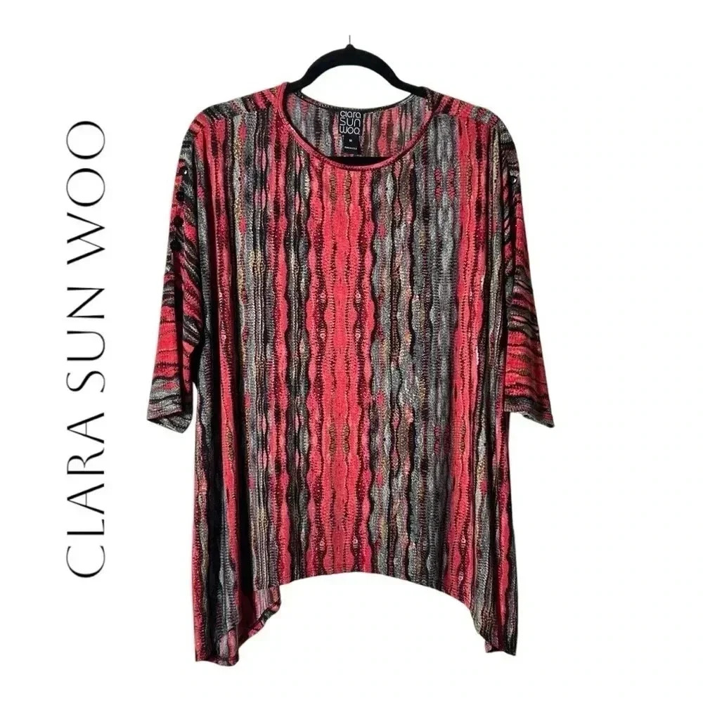 2012. CLARA SUN WOO SHORT SLEEVE ALINE BOTTOM‎ HEM TOP SIZE MEDIUM MADE IN USA